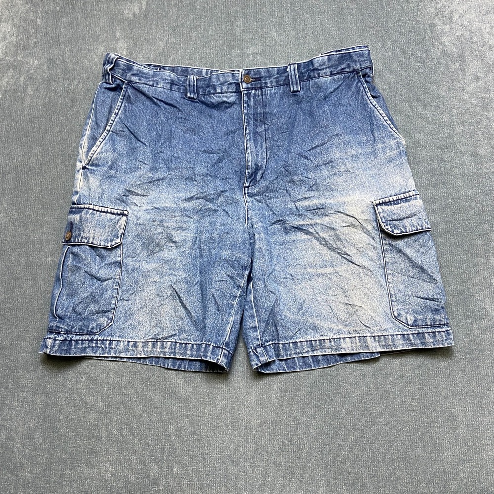 Geoffrey Beene Cargo Shorts Mens 38 Blue Denim Medium Wash Pockets 8" Inseam